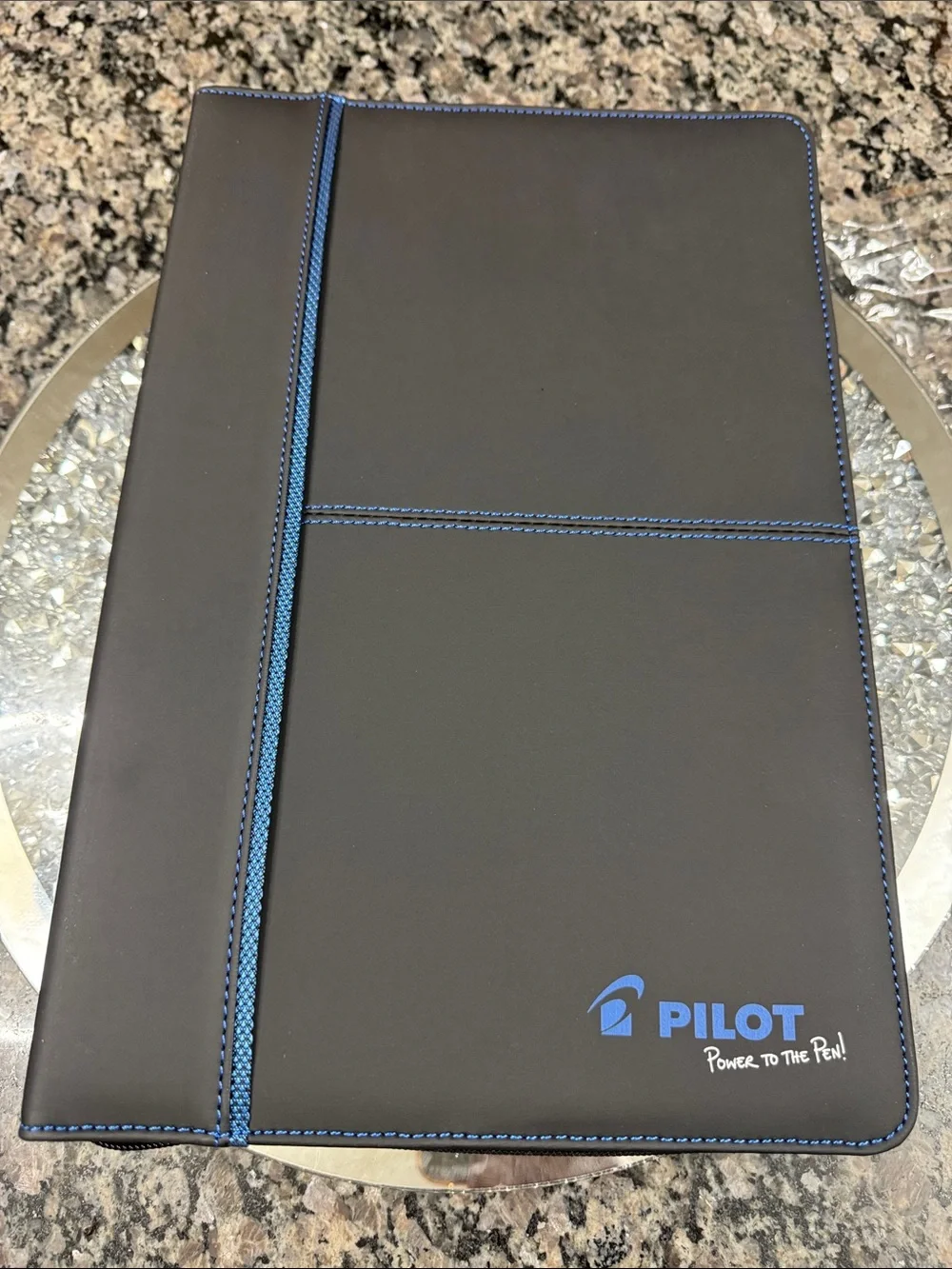 Pilot writing Black Portfolio Folder with Blue Stitching NWT